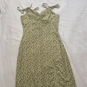 SHEIN Dress Women Medium Green With white Floral Knot Straps Thigh Cami